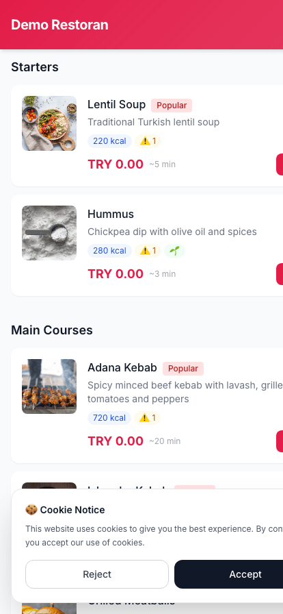 Nar Menu müşteri PWA — ürün listesi